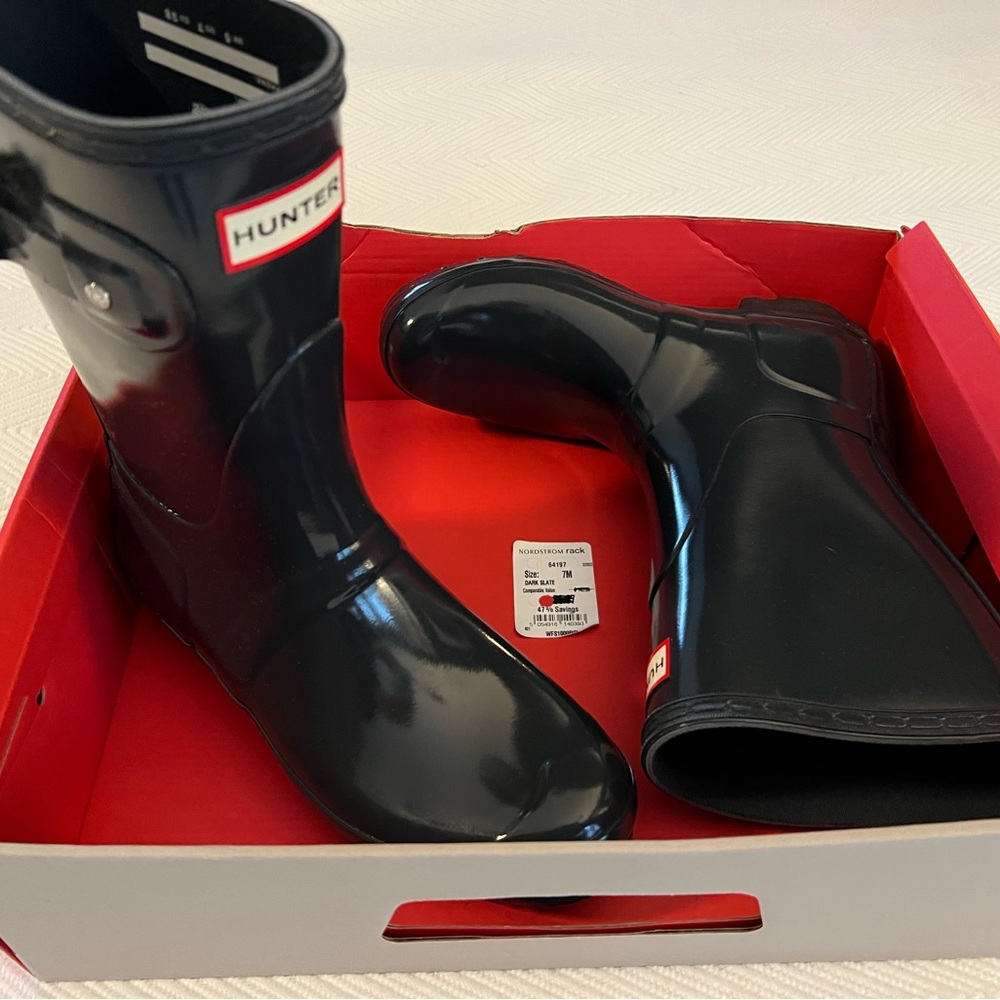 Hunter “Original Short” Gloss Rain Boots - Dark Slate - 7 - Brand New!